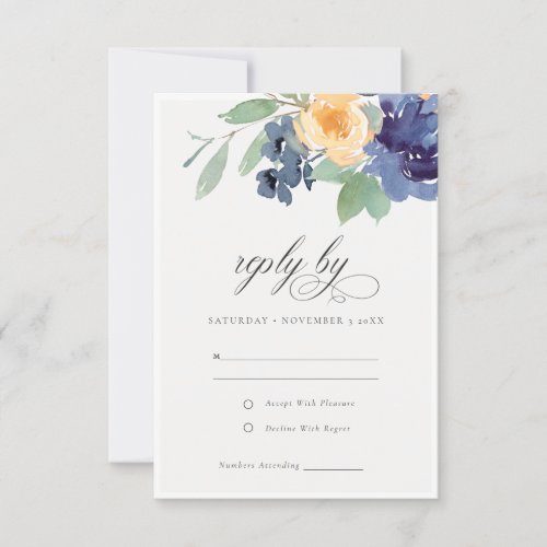 Cheerful Rustic Yellow Blue Rose Floral Wedding RSVP Card