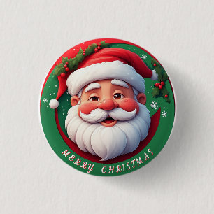 Cheerful Santa Claus Cartoon Portrait Button