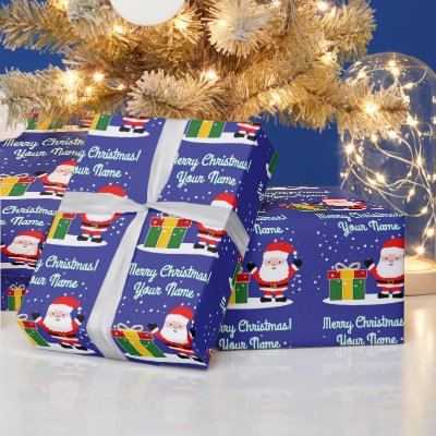 Cheerful Santa Claus cartoon with gift Christmas Wrapping Paper