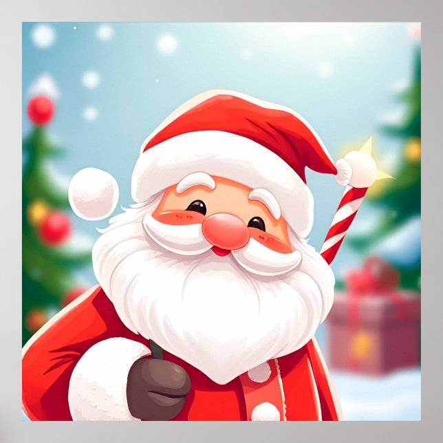 Cheerful Santa Claus Holding a Candy Cane Poster (Front)