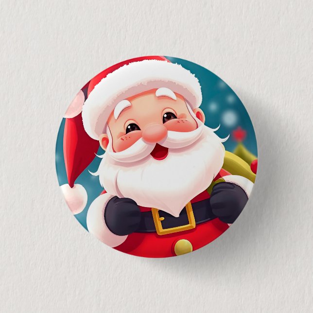 Cheerful Santa Claus Illustration Celebrating Button (Front)