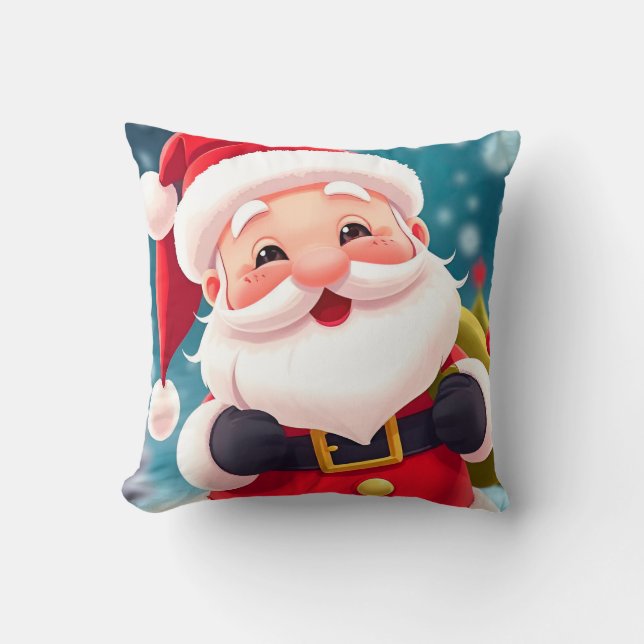 Cheerful Santa Claus Illustration Celebrating Throw Pillow (Front)