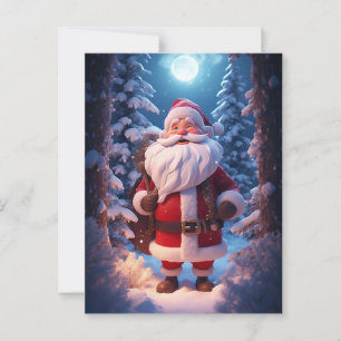 Cheerful Santa Claus In Snowy Forest Postcard