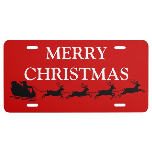 Cheerful Santa Claus Riding Reindeer Christmas License Plate