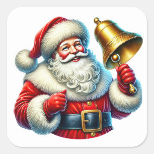 Cheerful Santa Claus Ringing a Christmas Bell Square Sticker