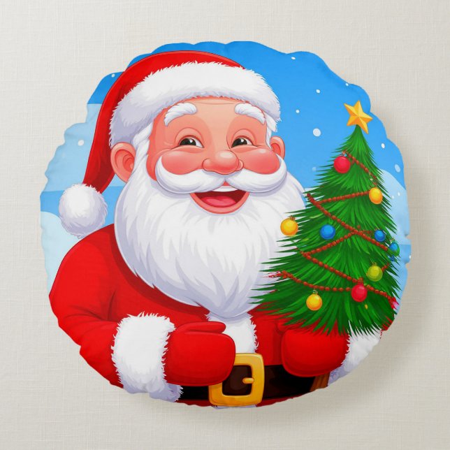 Cheerful Santa Claus Round Pillow (Front)