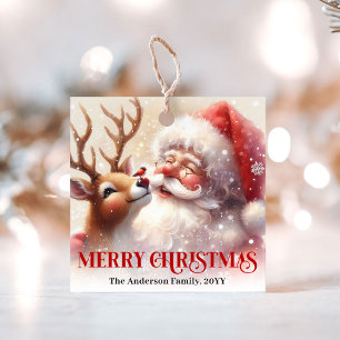 Cheerful Santa Claus Rudolph Holiday Gift Tags