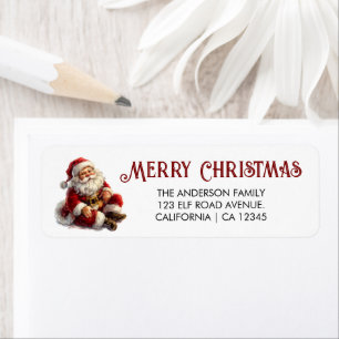 Cheerful Santa Claus Sitting Return Address Label