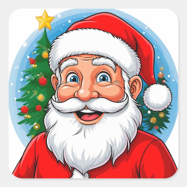 Cheerful Santa Claus Square Sticker (Front)