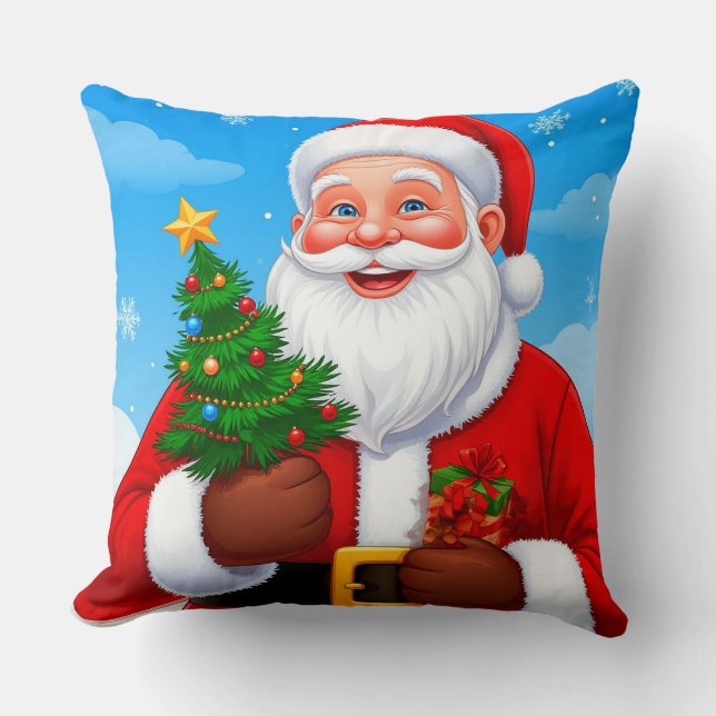 Cheerful Santa Claus Throw Pillow (Front)