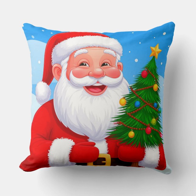 Cheerful Santa Claus Throw Pillow (Front)