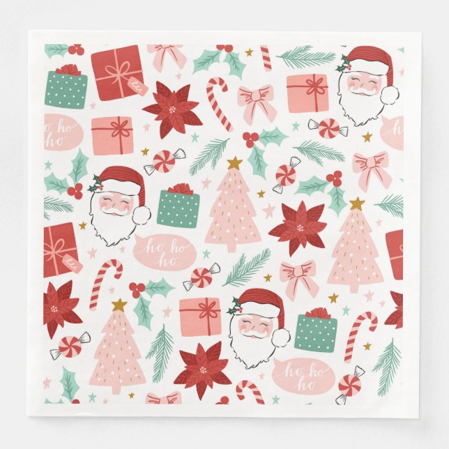 Cheerful Santa Face | Christmas Paper Dinner Napkins (Front)