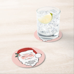 Cheerful Santa Face Christmas Party Round Paper Coaster