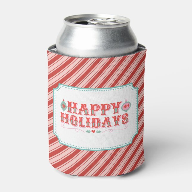 Cheerful Santa Face | Happy Holidays Can Cooler (Can Front)