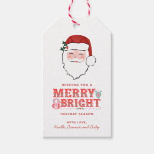 Cheerful Santa Face   Merry & Bright  Gift Tags