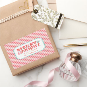 Cheerful Santa Face Merry & Bright Rectangular Sticker