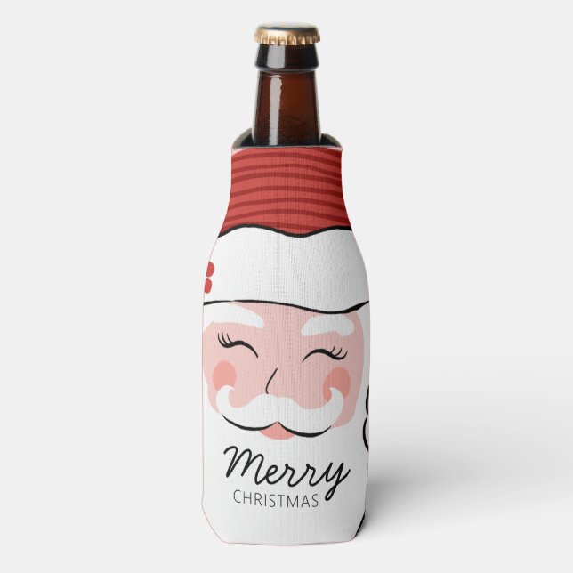 Cheerful Santa Face | Merry Christmas Bottle Cooler (Bottle Front)