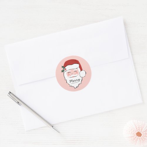 Cheerful Santa Face  Merry Christmas Classic Round Sticker