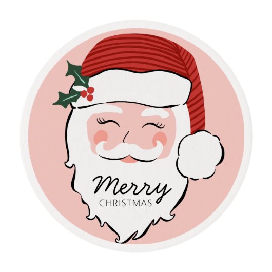 Cheerful Santa Face | Merry Christmas Edible Frosting Rounds (Front)