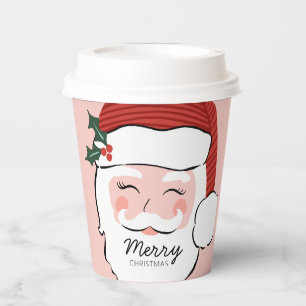 Cheerful Santa Face   Merry Christmas  Paper Cups