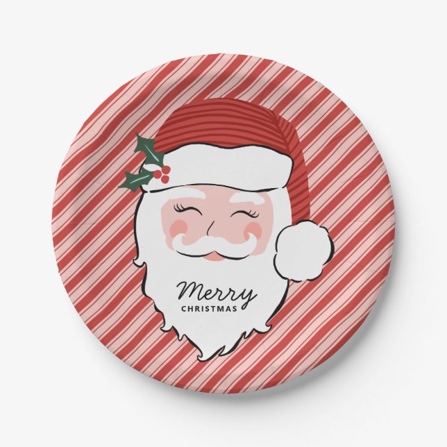 Cheerful Santa Face | Merry Christmas  Paper Plates (Front)