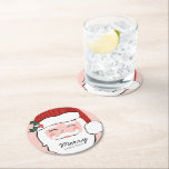 Cheerful Santa Face | Merry Christmas  Round Paper Coaster<br><div class="desc">These coasters feature a cheerful Santa face with the greeting "Merry Christmas" on Santa's beard.</div>