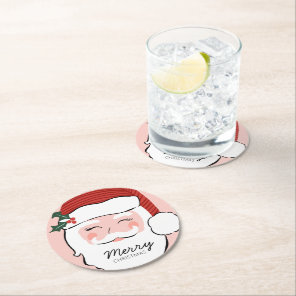 Cheerful Santa Face | Merry Christmas Round Paper Coaster
