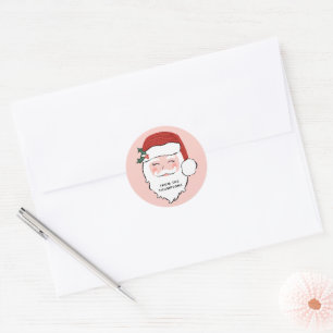 Cheerful Santa Face Pink and Red Christmas Gift Classic Round Sticker