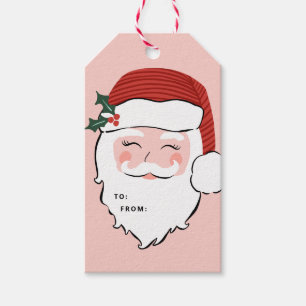 Cheerful Santa Face Pink and Red Christmas Gift Gift Tags