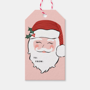 Cheerful Santa Face   Pink and Red Christmas Gift  Gift Tags