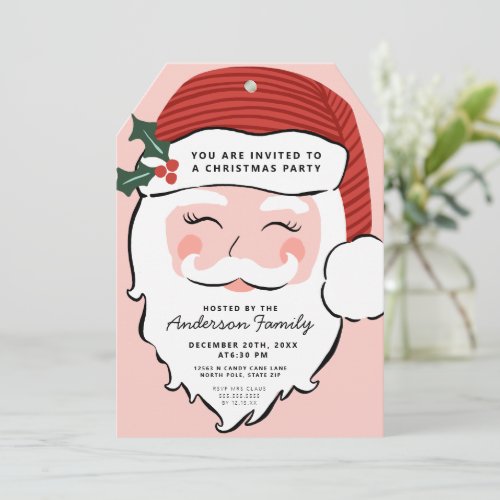 Cheerful Santa Face  Pink and Red  From Santa  Invitation