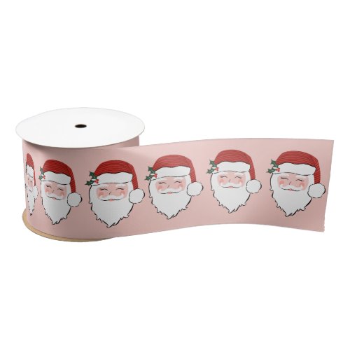 Cheerful Santa Face  Pink and Red   Satin Ribbon