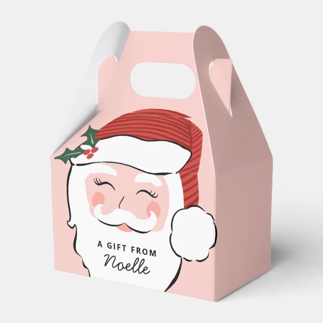 Cheerful Santa Face | Pink Christmas Favor Box (Front Side)