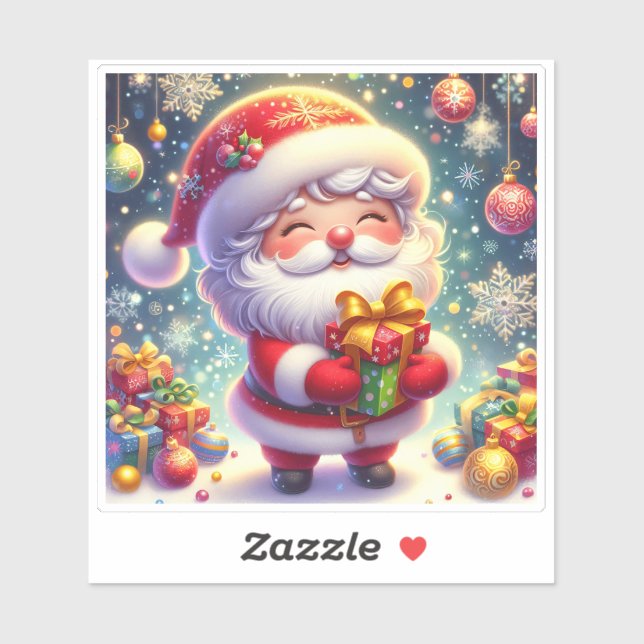 Cheerful Santa Holding a Gift in a Festive Setting Sticker (Sheet)