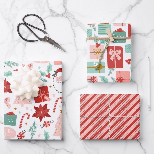 Cheerful Santa Holiday Wrapping Paper Sheets (Front)