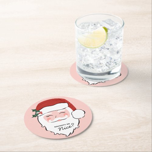 Cheerful Santa  Naughty or Nice  Round Paper Coaster