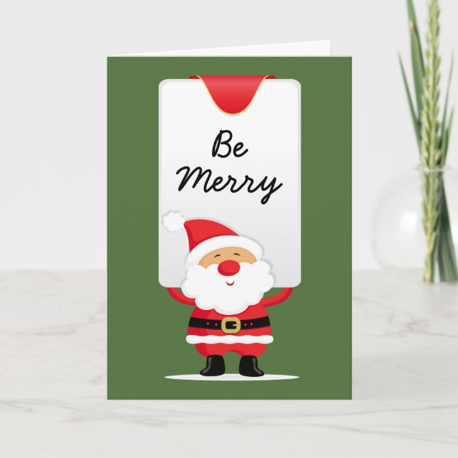 Cheerful Santa Personalized Christmas Holiday Card (Front)