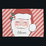 Cheerful Santa Personalized Christmas  Pillow Case<br><div class="desc">This personalized pillowcase features a cheerful Santa face with place to add a name on Santa's beard. The background is a red and pink striped pattern.</div>
