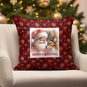 Cheerful Santa Rudolph Xmas Pillow Holiday Smiles 