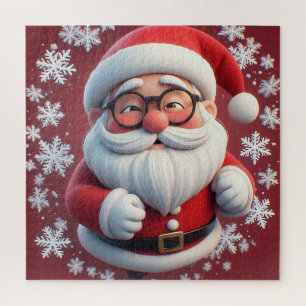 Cheerful Santa Snowflakes Scene For Christmas Fun Jigsaw Puzzle