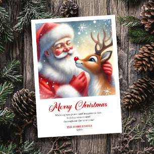 Cheerful Santa With Rudolph Fun Holiday Greeting  
