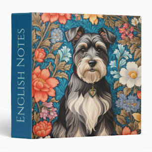 Cheerful Schnauzer William Morris Inspired Floral 3 Ring Binder