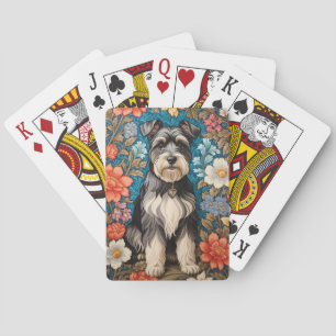 Cheerful Schnauzer William Morris Inspired Floral Poker Cards