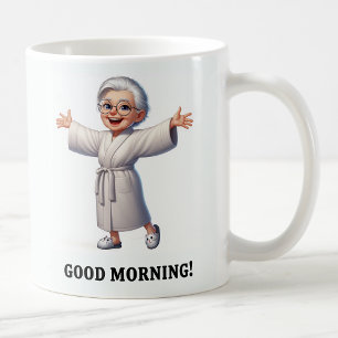 Cheerful Senior Citizen in a Cozy Robe Coffee Mug