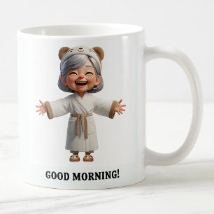 Cheerful Senior Citizen in a Cozy Robe Coffee Mug