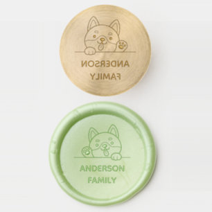 Cheerful Shiba Inu Dog Peeking Family Name Wax Seal Stamp