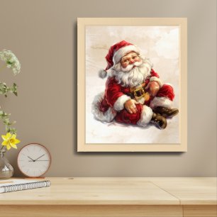 Cheerful Sitting Santa Claus, Christmas Framed Art