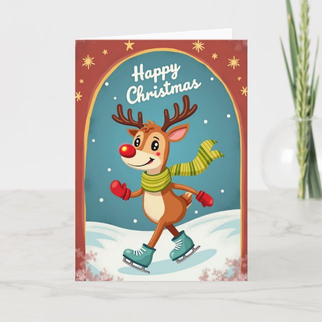 Cheerful Skating Deer Card (Front)