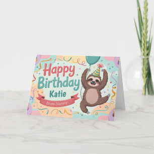 Cheerful Sloth Custom Happy Birthday Greeting Card