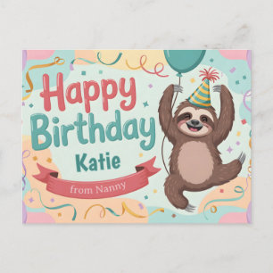Cheerful Sloth Custom Happy Birthday Greeting Postcard